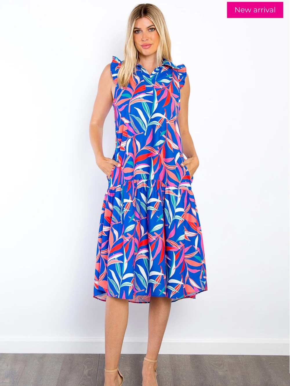 NWOT Be Stage Ruffle Cap Sleeve Midi Dress